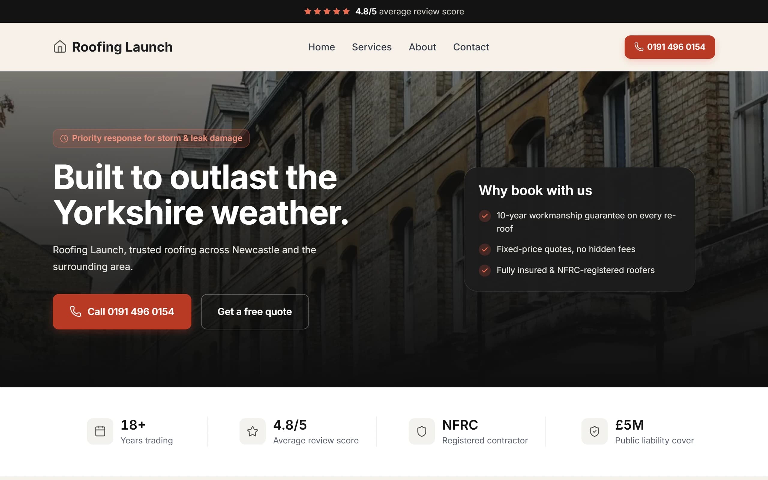Example full website for a roofing business